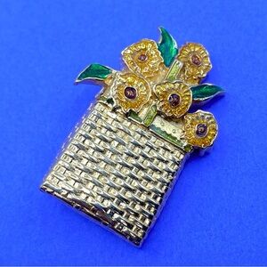 LONGABERGER Gold Tone Basket Sunflowers Brooch